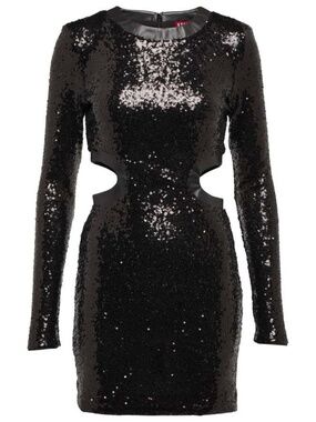NWT STAUD | Dolce Long Sleeve Sequin Cutout Mini Dress in Black | Size Large